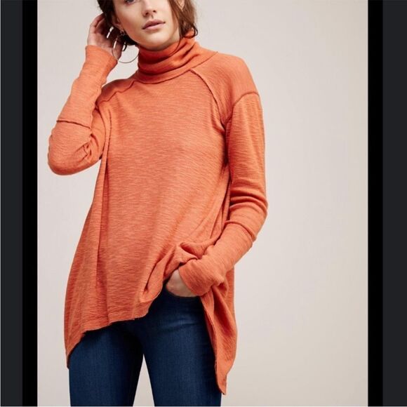 Free People Sienna Split Back Orange Turtleneck - Picture 1 of 12